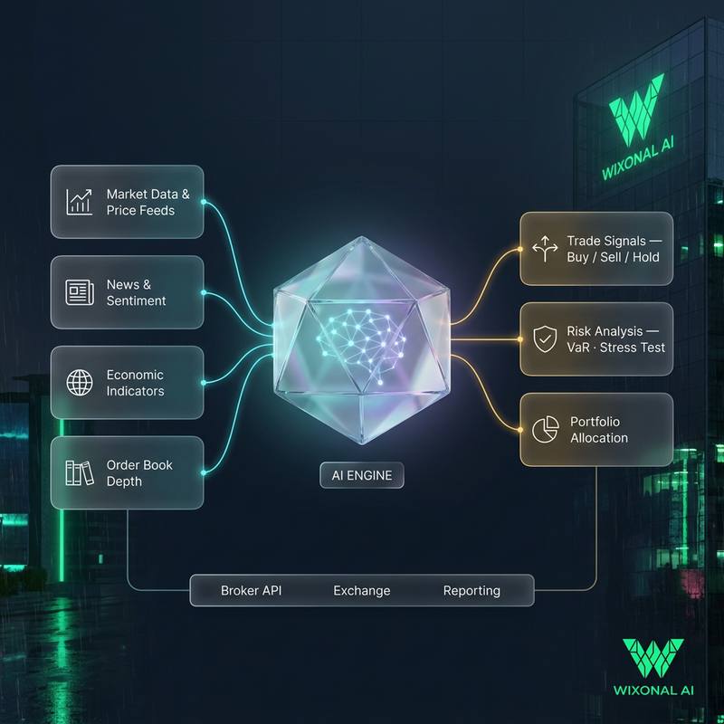 تمثيل بصري لدماغ اصطناعي بخطوط خضراء نيون متشابكة فوق خلفية كحلية داكنة